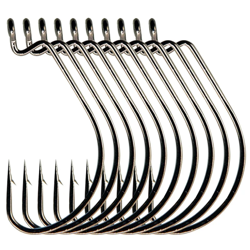 Wholesale black red nickle offset fishing hook kit fishing hooks set 100 pcs box for texas jig