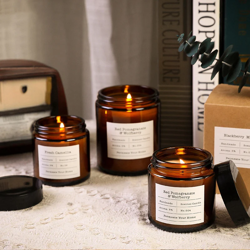 
Custom Unique Wide Mouth Round Clear Amber Empty Glass candle jars with Lid 