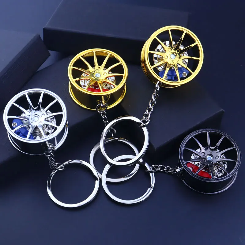 Wholesale Creative Car Modification Metal Keychain 3D Wheel Hub Brake pad Keychain Rotatable Brake Disc Auto Parts key chain
