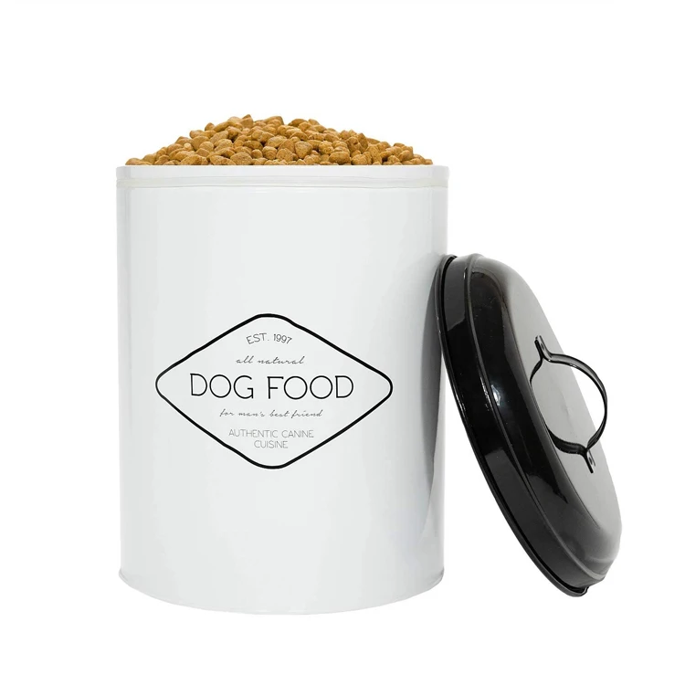 Custom Logo Metal Pet Food Storage Canister Animal Dog Food Treats Storage Container Tin Jar