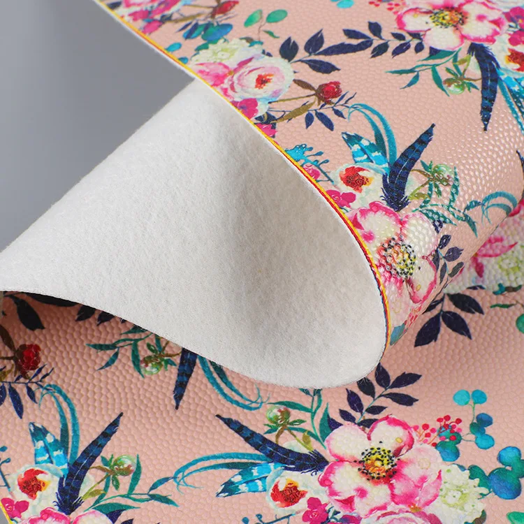 wholesale floral printed synthetic leather fabric pu designer pvc imitation leather fabric for making bags