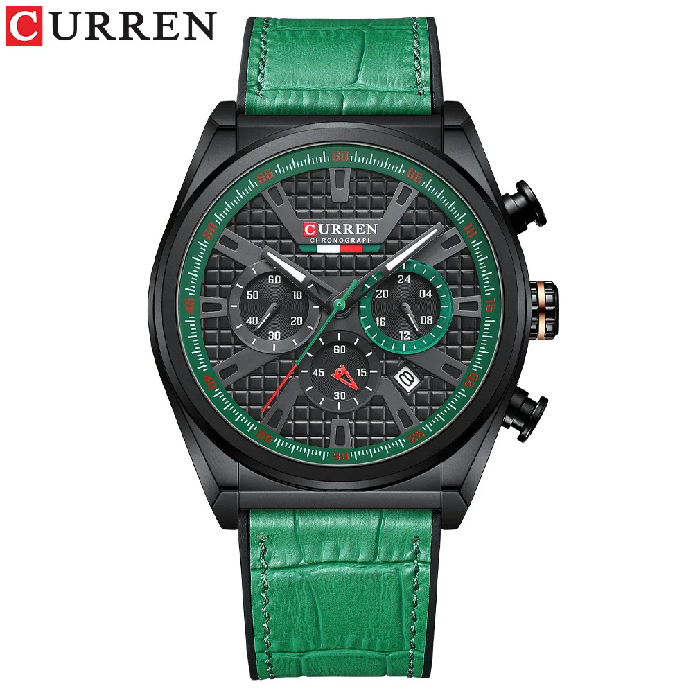 CURREN 8392 Men Casual Watch Date Chronograph 24 Hours Display Leather Strap Quartz Watch