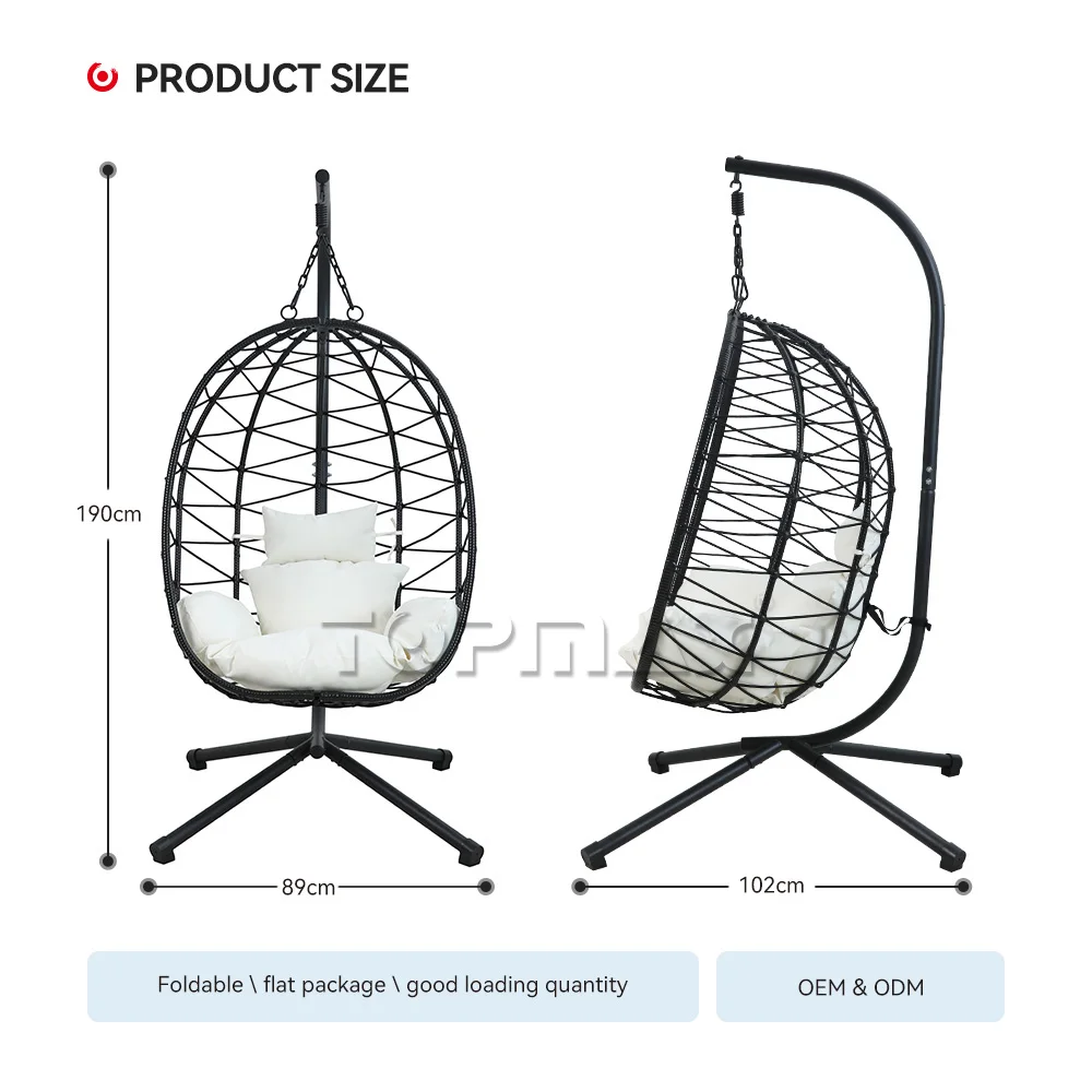 Water Drop Shaped Wicker Hanging Egg Swing Chair Black Rattan Patio Swing Modern Patio Swings Outdoor Rattan Chair