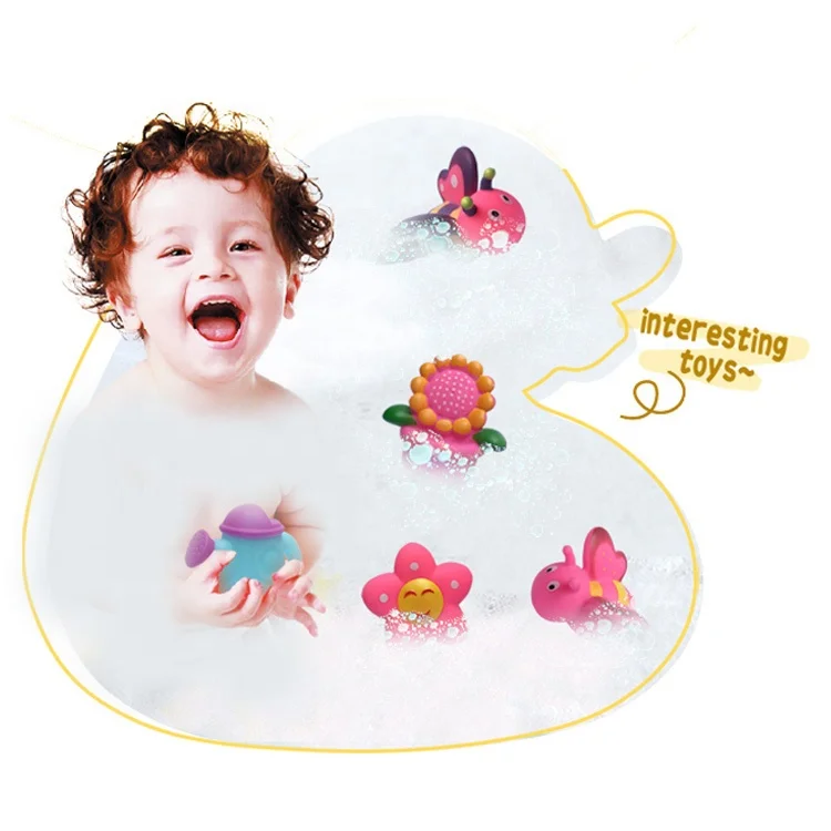Baby bath toys water playing soft flower set with BIBI sound OEM/ODM hot sell  baby toys for kids 0 to 24 Months
