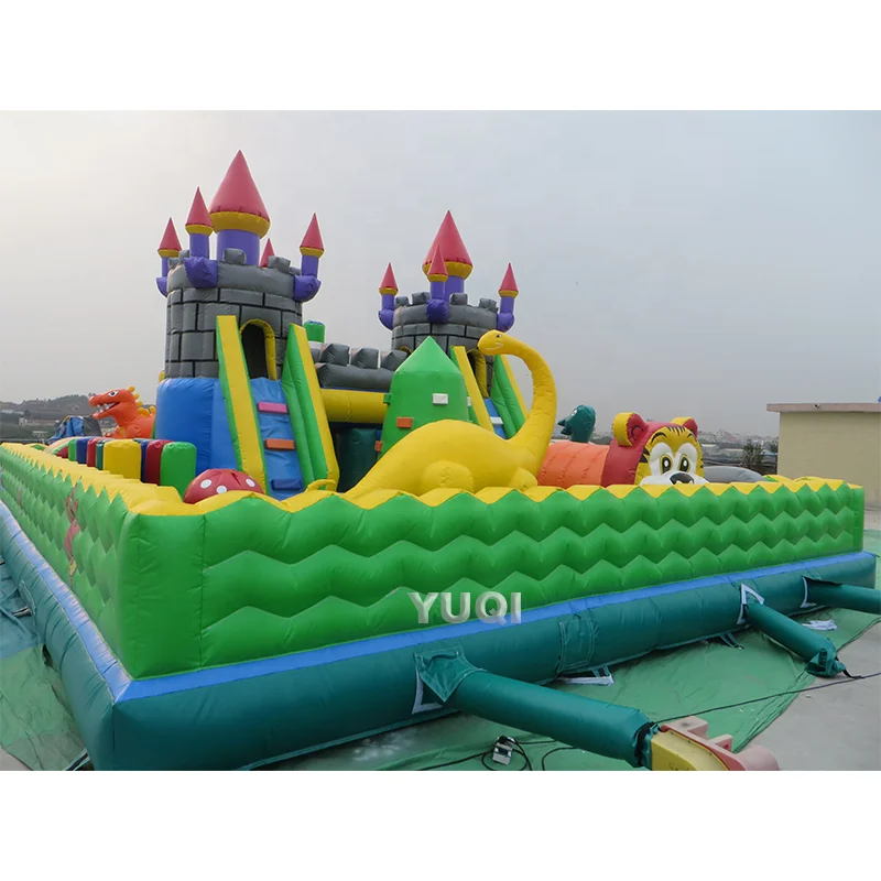 Dinosaur theme Amusement Park Games ,Outdoor Inflatable Playground ,Inflatable Funcity with bounce house