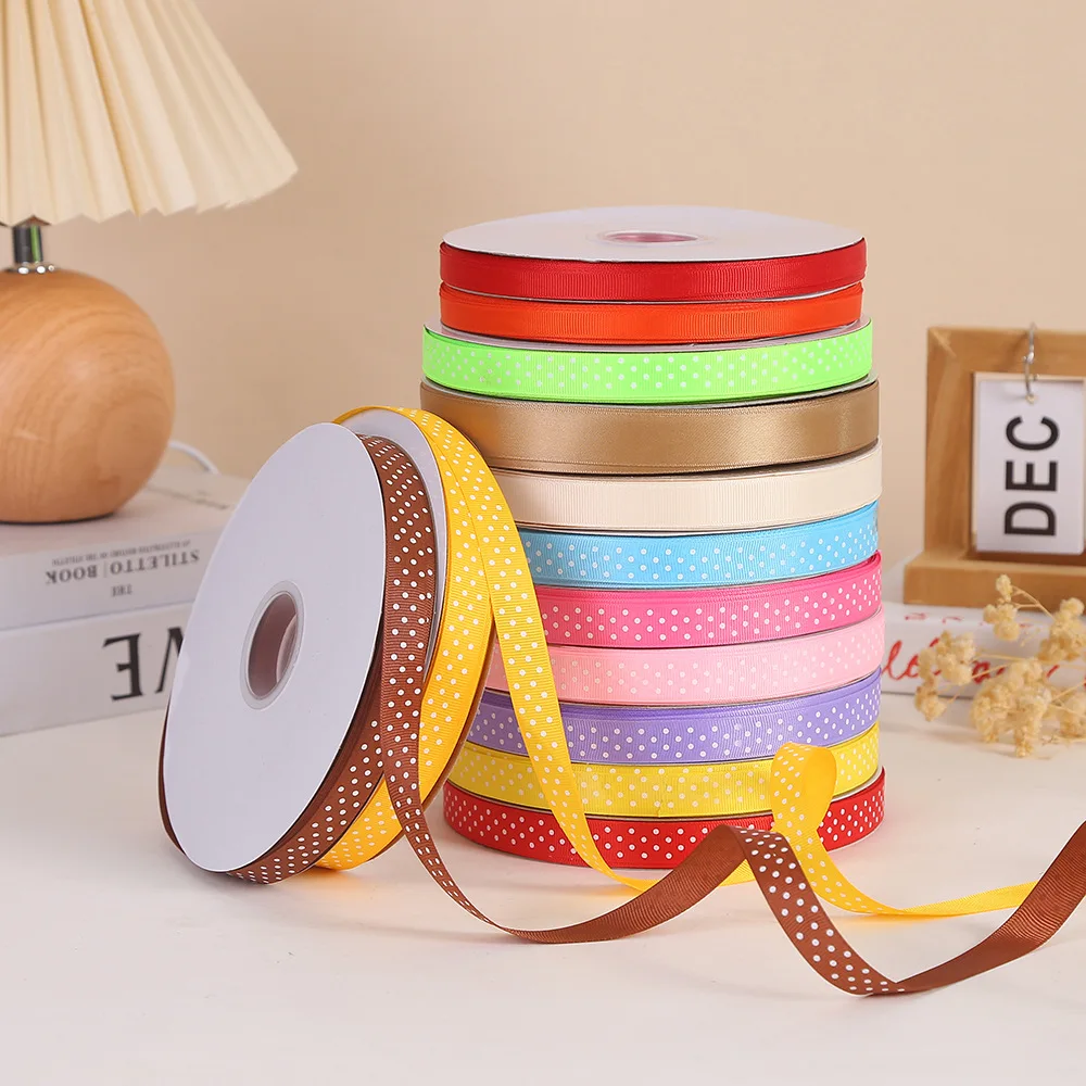 Custom 16mm 5/8 inch Polka Dot Polyester ribbon Fresh Flower Bouquet Packaging Ribbon Birthday Cake Baking Gift box ribbon