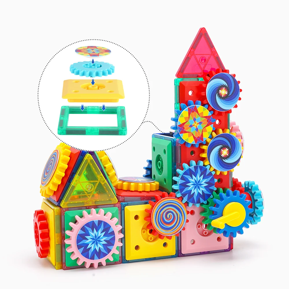 100 Pieces Diy Assembly Educational Toys Large Magnetic Building Blocks Fun Gear Blocks Kids Toys Funny Blocks
