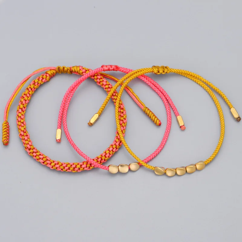 Handmade Adjustable Tibetan Beads Lucky Cord Red String Braided Rope Bracelet Irregular Copper Metal Beads Bracelet for Couple.jpg