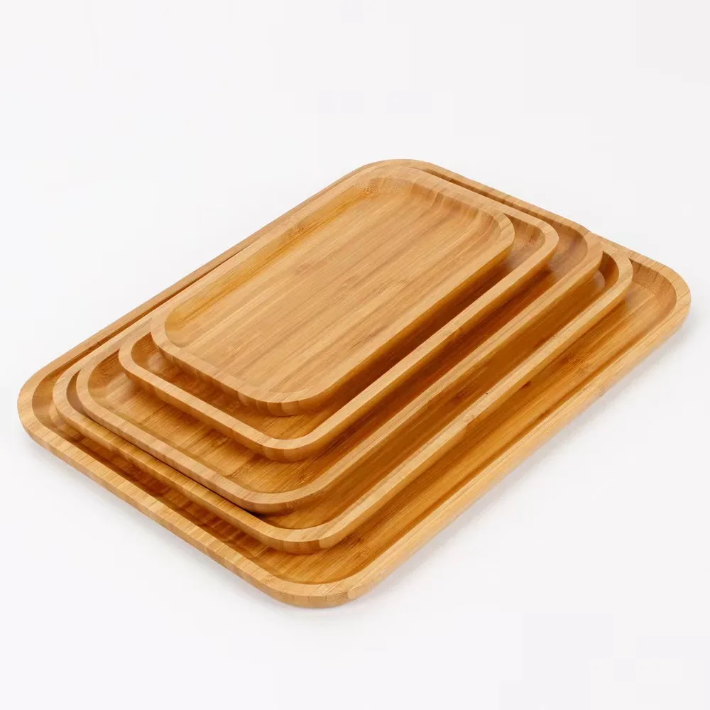 Eco-friendly Factory Wholesale Custom Bamboo Dinner Plate Wood Serving Trays Low Moq Customized Engraved Logo