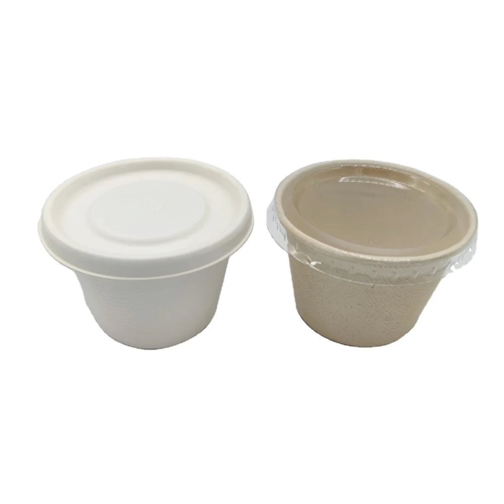 Disposable Biodegradable Compostable Sugarcane Bagasse portion cup with lid small sauce cup Sugarcane Bagasse cup