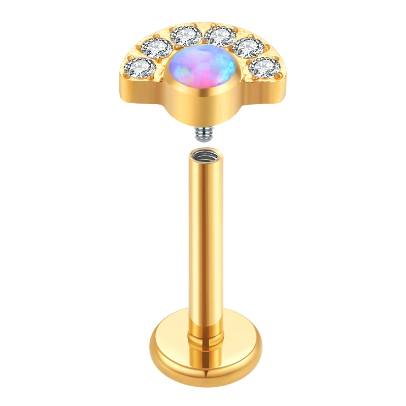 G23 Titanium Opal and Zircon Internally Thread Labret ear cartilage helix Labret piercing jewelry earrings