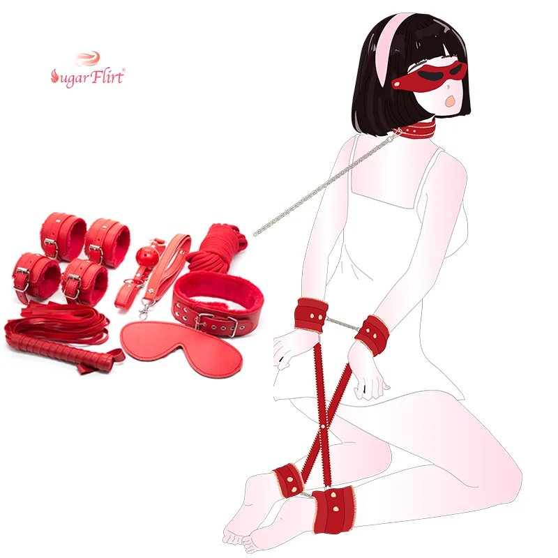 2021 Hot Selling Adult Sex Bondage Kit 7Pcs/Set Red Temptation Couple Bed Tied Bondage Set