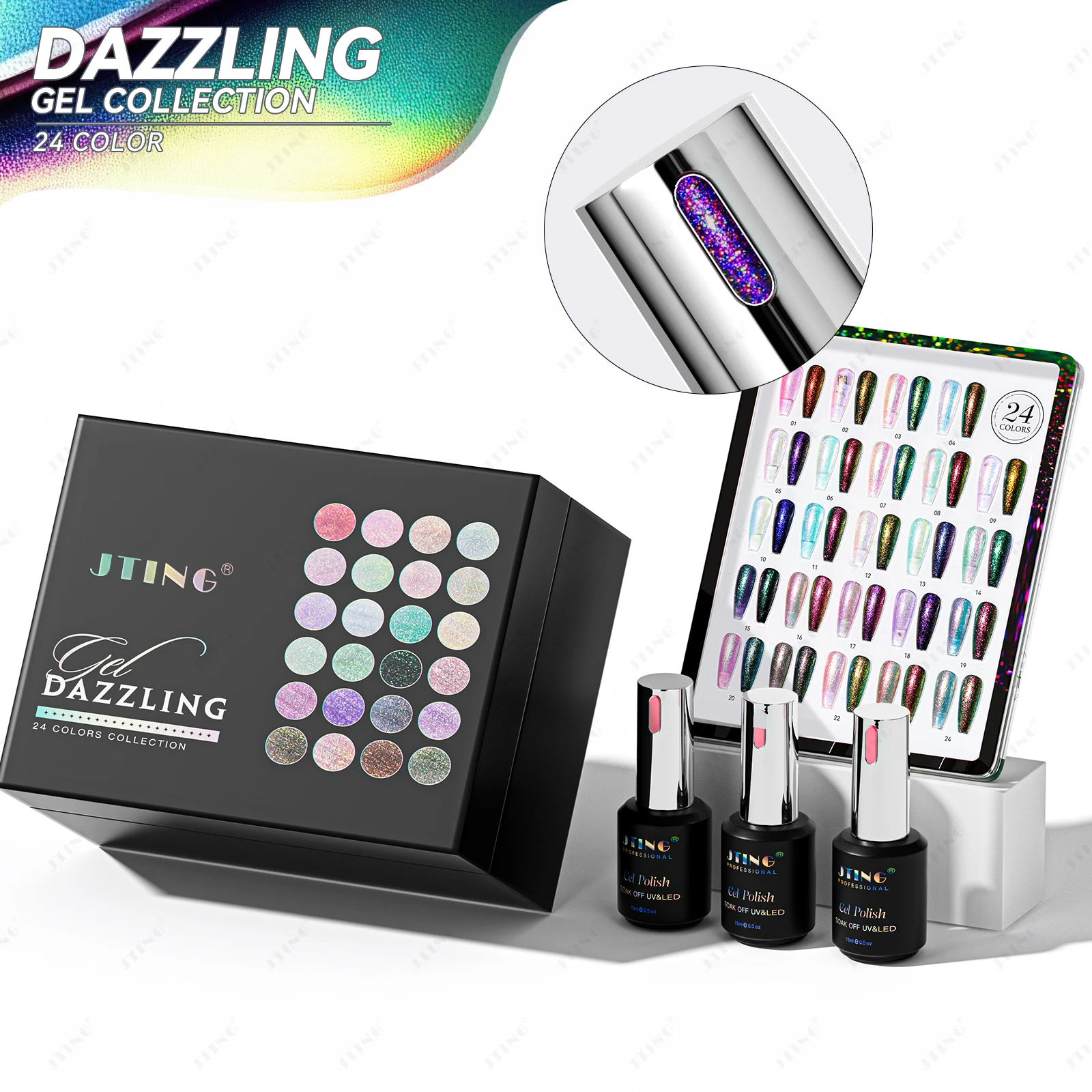 JTING Global Hot Selling New launch dazzling gel polish collection box 24colors high pigment chameleon mermaid gel nail polish
