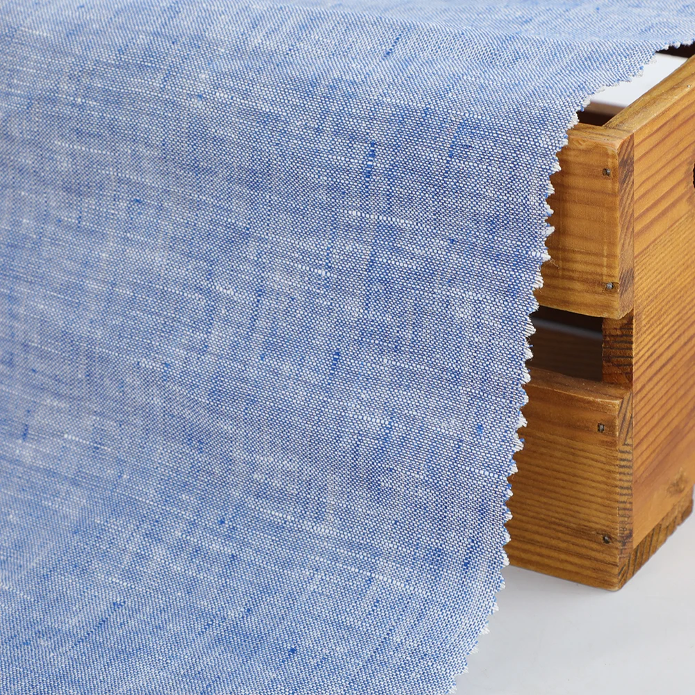 Organic Pure Linen Custom Designed Two-Tone Woven Fabric  Yarn-Dyed Ones For Making Women Clothes  Making