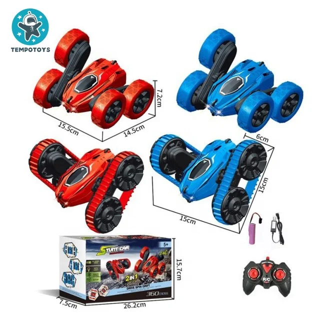 Tempo Toys 2.4G 2 In 1 Remote Control Car Electric Race RC Stunt Car Rotating Vehicles With LED Music Radio Control Toy