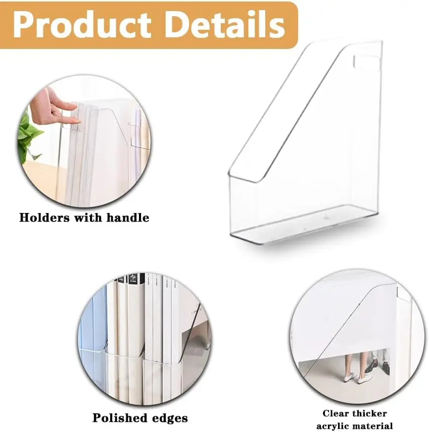 Magazine File Holder Durable Rack Space-Saving Organizer,Plastic Slim Vertical File Folder Storage Organizer Bin with Handle