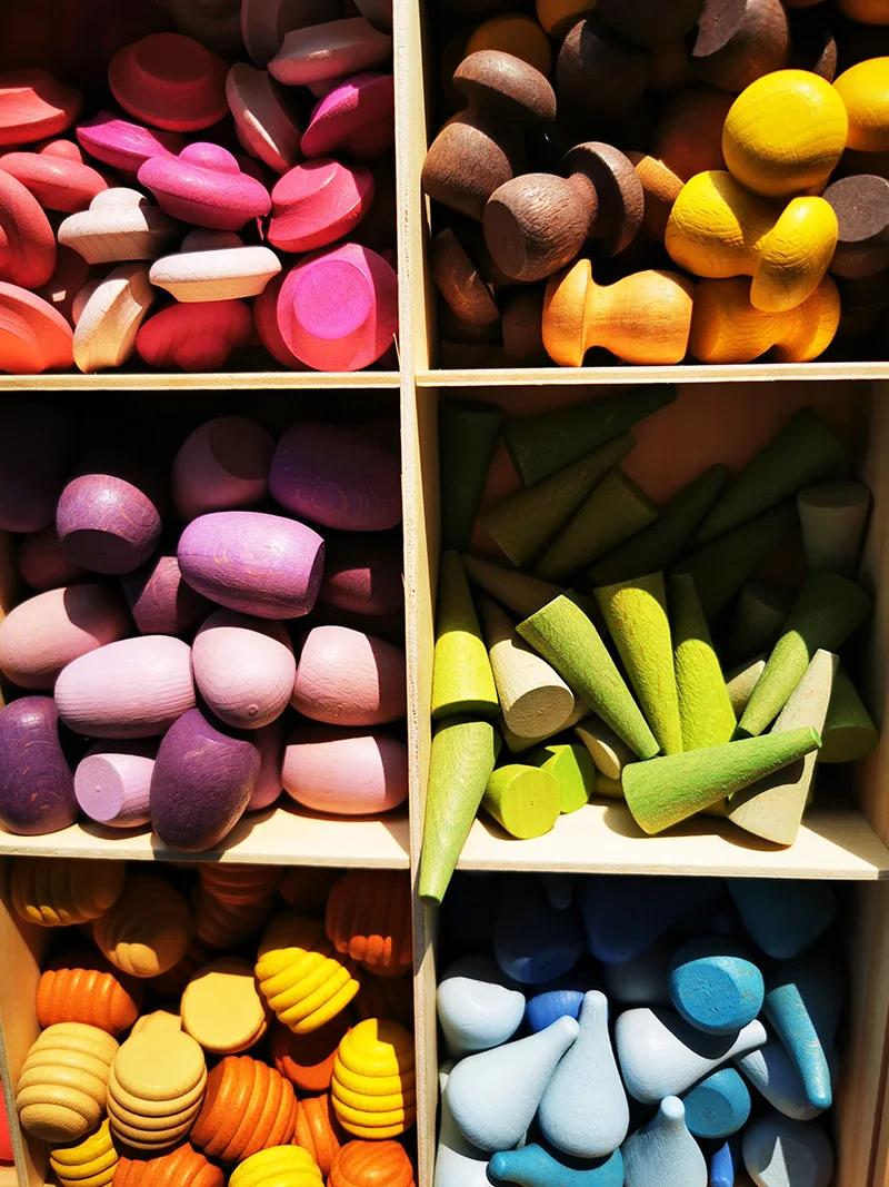 Деревянные игрушки Монтессори из Букового дерева грибы капли головоломки радужные деревянные блоки мандала с деталями