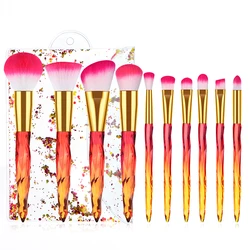 10 pcs clear colorful diamond crystal bling cosmetic maquillaje brochas makeup brush set
