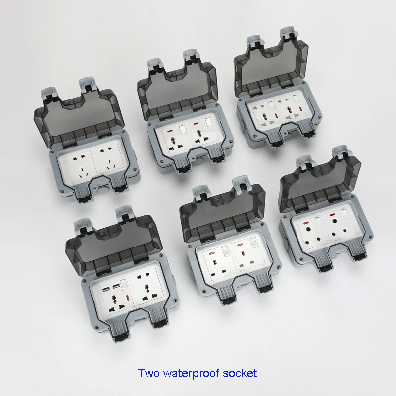 UK/EU Plug Electrical Wall Socket Outdoor Waterproof Dust-proof Power Outlet