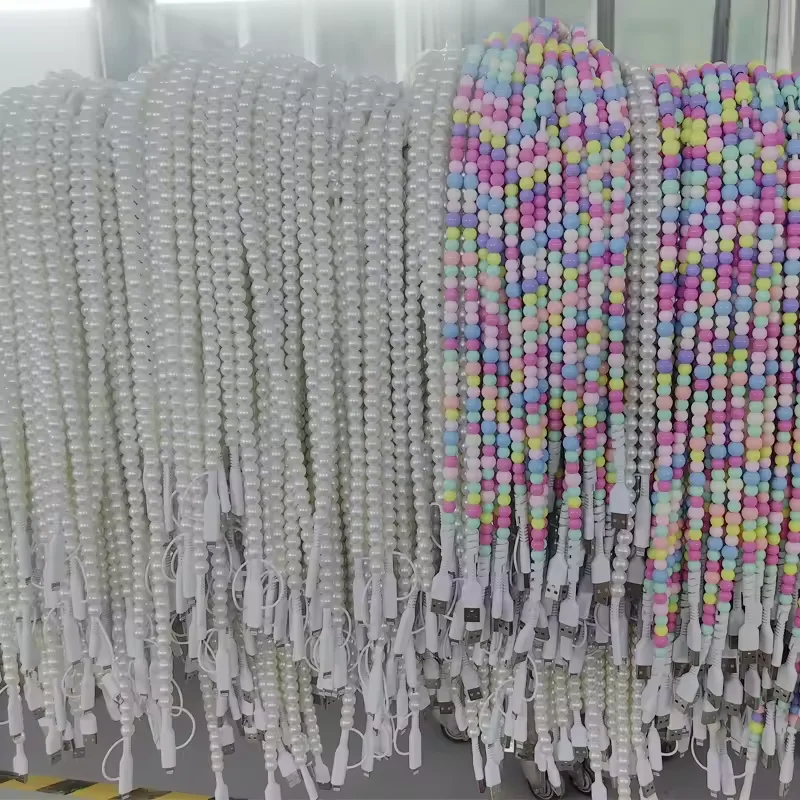 2 в 1 Автомобильный жемчужный разноцветный акриловый бисером зарядные устройства для сотового телефона USB кабель быстрой зарядки с бусинами портативный 4ft