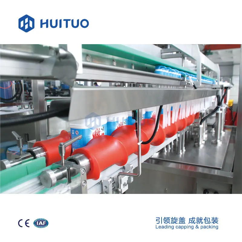 Automatic liquid bottle capping machine for detergent, hand sanitizing gel and soap.
