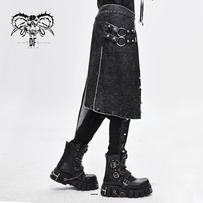  SKT102 punk rock adjusted waist distressed corduroy spiked wrapped men kilts with
