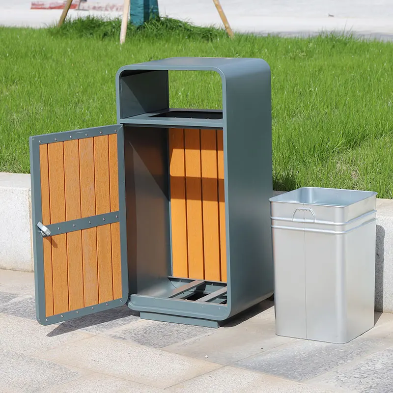 Public outdoor street  bin waste garbage waterproof plastic wood trash bin trash can