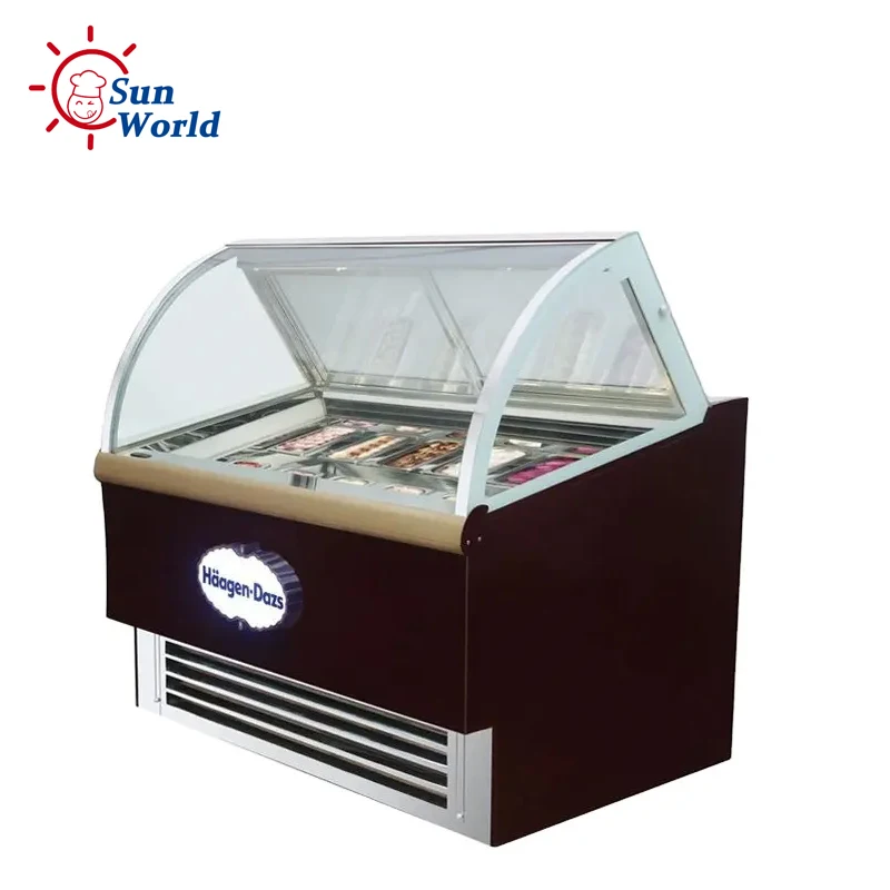 Ice Cream Machine 10 12 14 Pans Ice Cream Horizontal Freezer Air Cooling Ice Cream Display Freezer Showcase