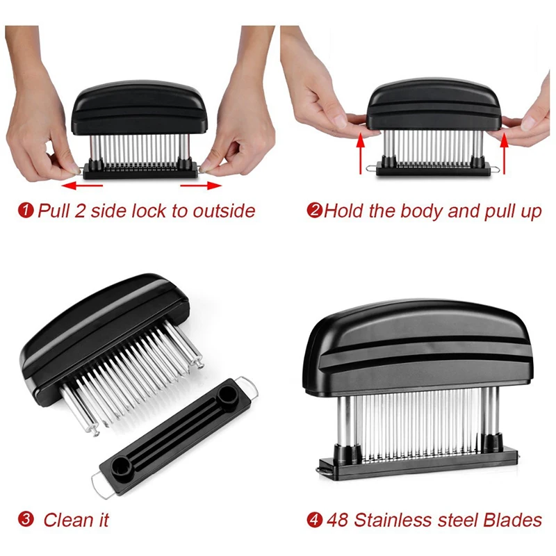 48 Blades Stainless Steel Manual Beaf Steak Mallet Meat Tenderizer Pounder Hammer Needle Kitchen Accessories Gadgets Tools