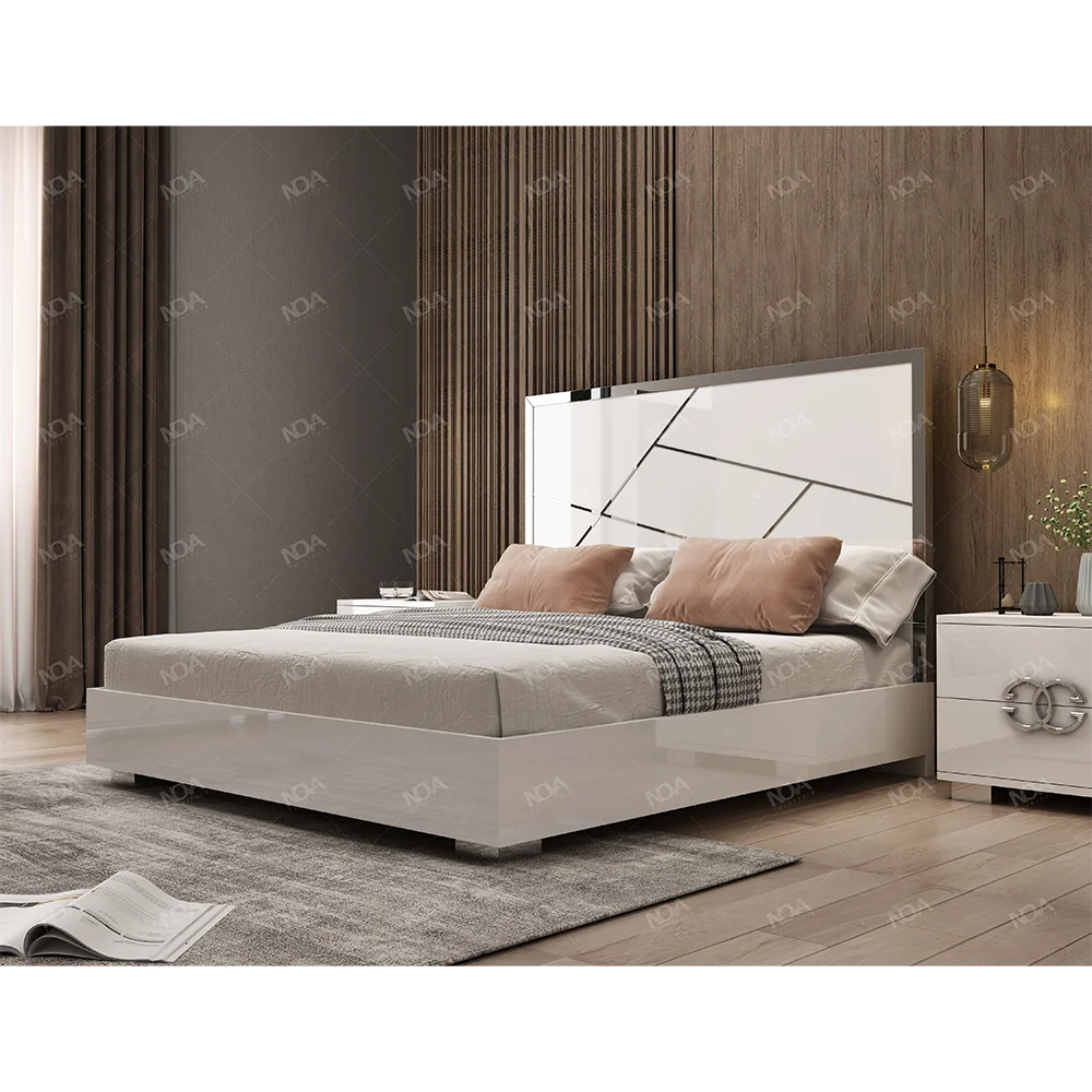 Luxury Royal Adult Bedroom Set King Size Home Hotel High Gloss Bedroom Furniture Set With Nightstand Dresser And Chest