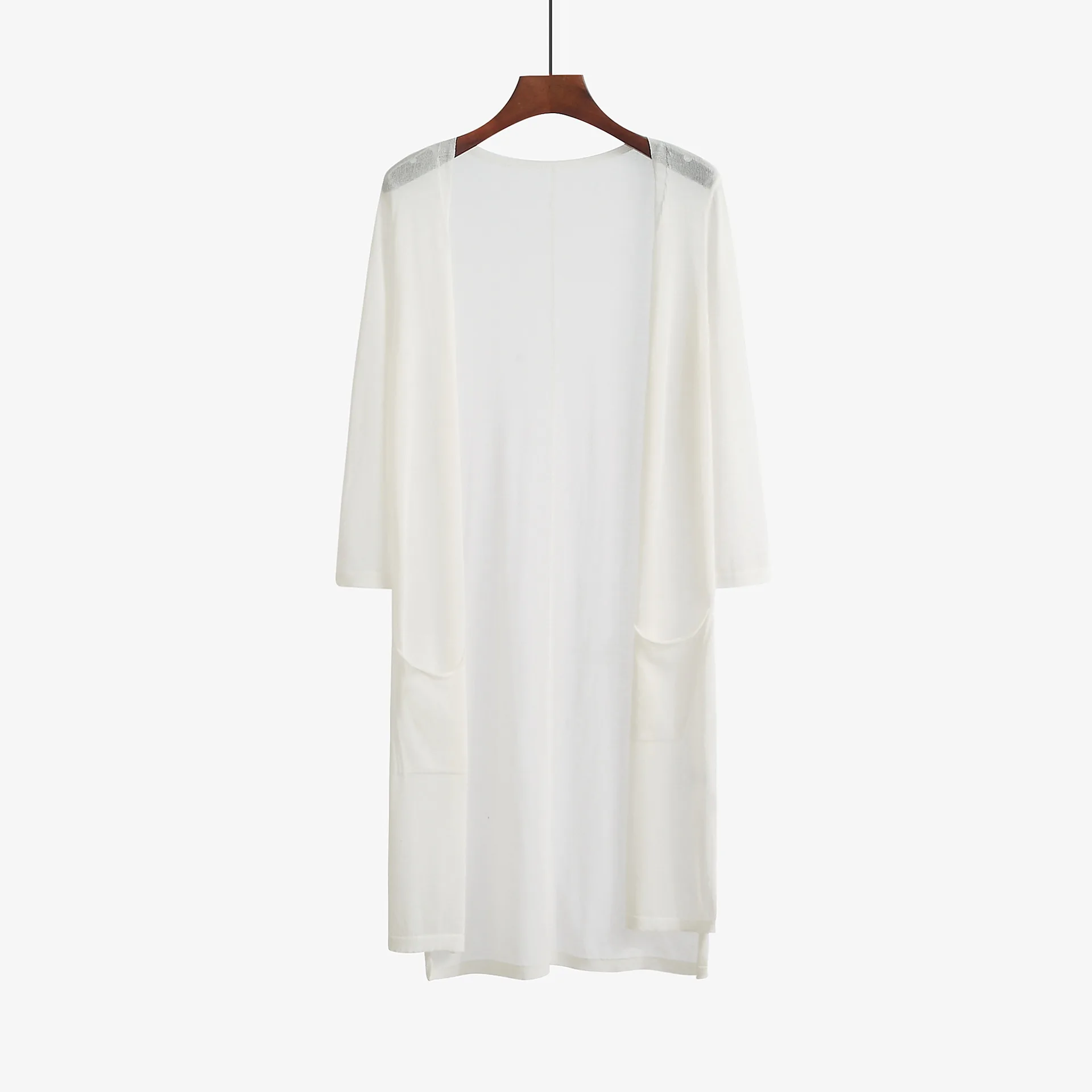 
2020 High Quality Vintage Mature Women Lace Long Open Cardigan With Pockets 