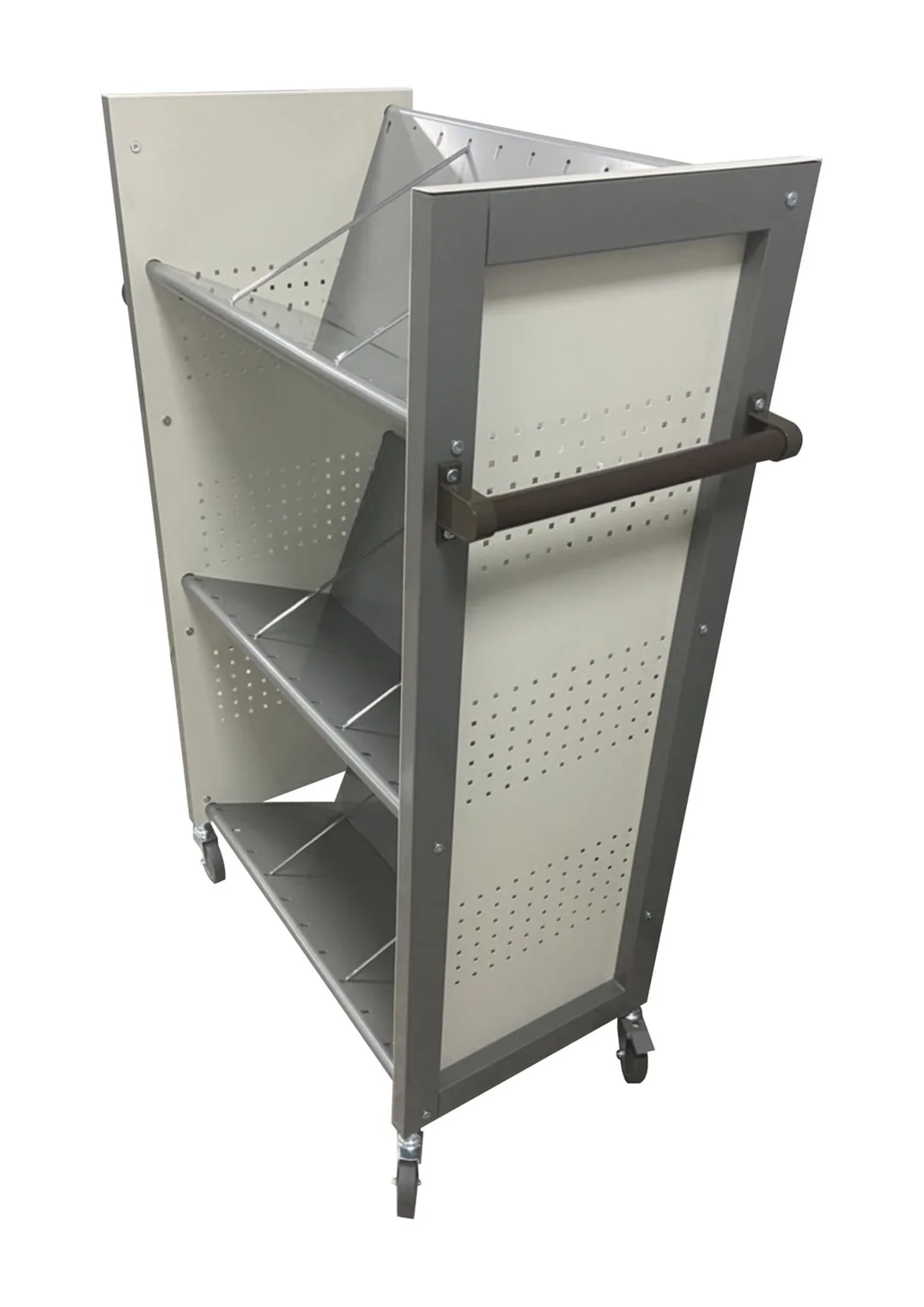 High Quality School Library Furniture Double 3 Layers Moving Trolley  Mobile Steel Book Cart Shelf