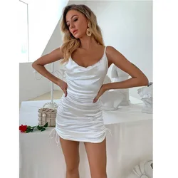 PRETTYSTEPS Fashion  Evening Party Club Wear Sexy Robe Courte Short Dress Satin Chain Strap Trim Dresses for Women