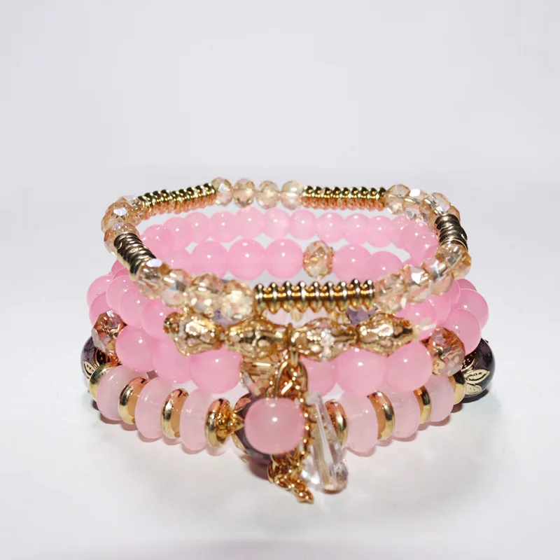 4pcs Multilayer Stackable Glass Beaded Bracelets Stretched Boho Bracelets Fashion Bracelets Set for Gift