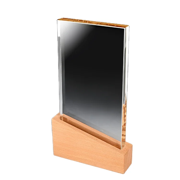 Wholesale  Customized  Wooden Base Crystal Glass Trophy  for award  for Souvenir