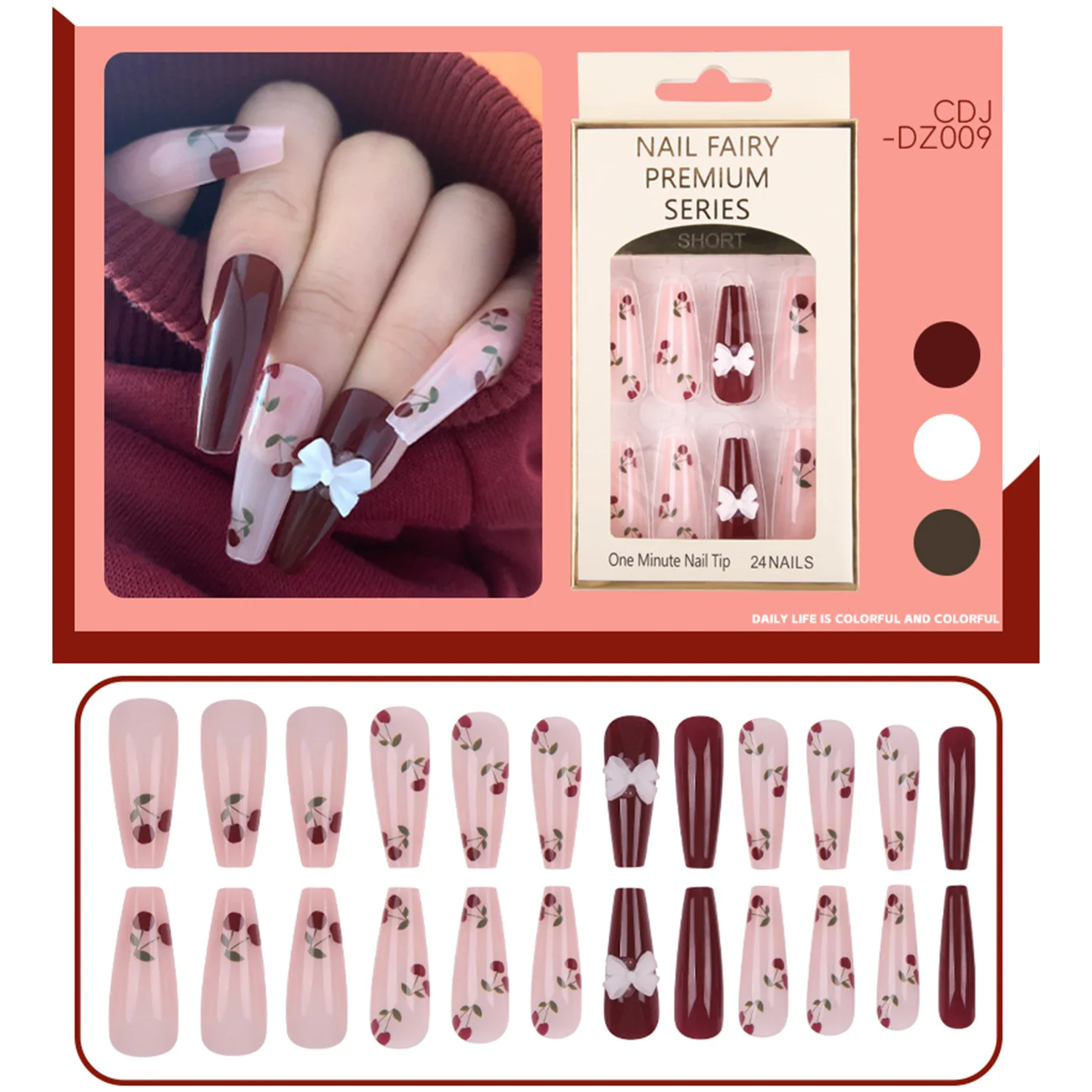 Wholesale Custom Press On Nails Ballerina Medium Coffin Heart Pearl French Tip Nails Manicure Acrylic Stick On Nails