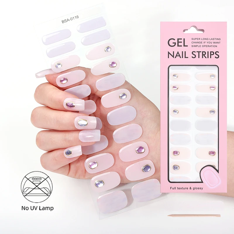 China factory OEM service Latest design Three-dimensional drill decorate no-baked gel nail sticker harden without UV lamp