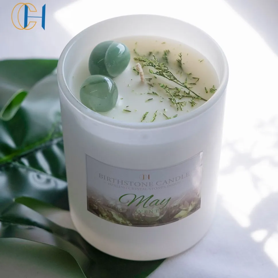 Month Label Healing Energy Birthday Gift luxury Box Wedding Women Aromatherapy Wholesale Genuine Crystal Scented Candle