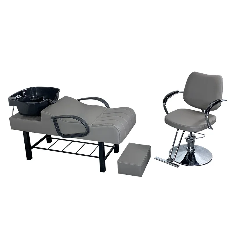 Modern Style Portable Barber Shop Furniture Leather Lay-Down Bed with Shampoo Sink Hair Facial Salon Wash Basin Chair Price