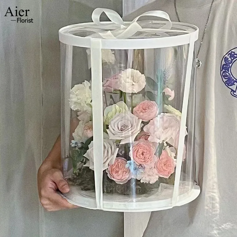 Aierflorist clear pvc paper cardboard made cake pastry box white cake board/round shape packaging wedding cake box with window