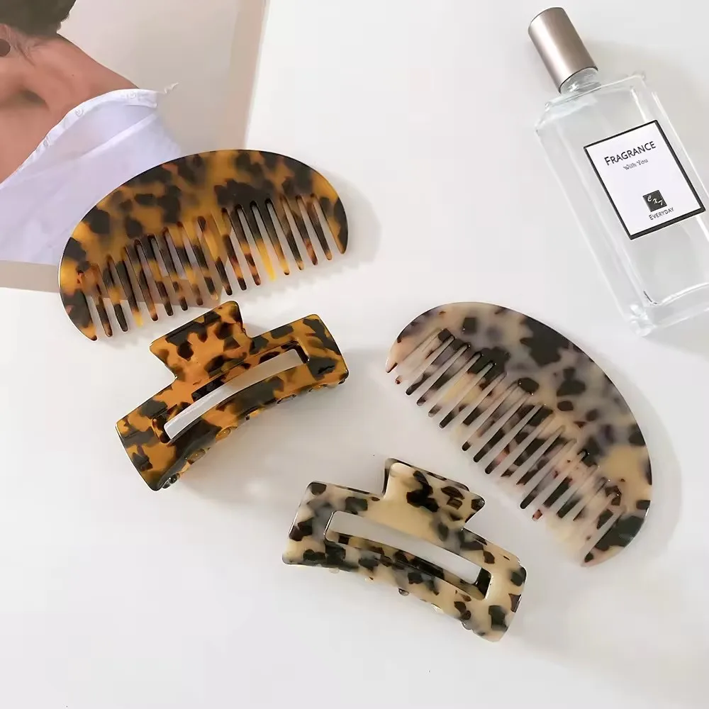 LIFENG wholesale 2Pcs/set Tortoiseshell Acetate Anti-Static Comb and Hair Claw clip For Women Hair Product