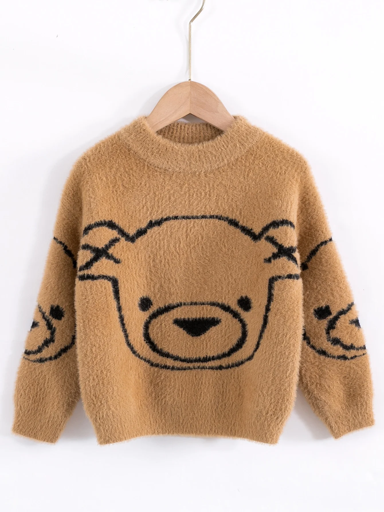 
High Quality New Design Kids Winter Warm Toddler Boys Cartoon Bear Pattern Fuzzy Sweater Baby Boys Sweaters 