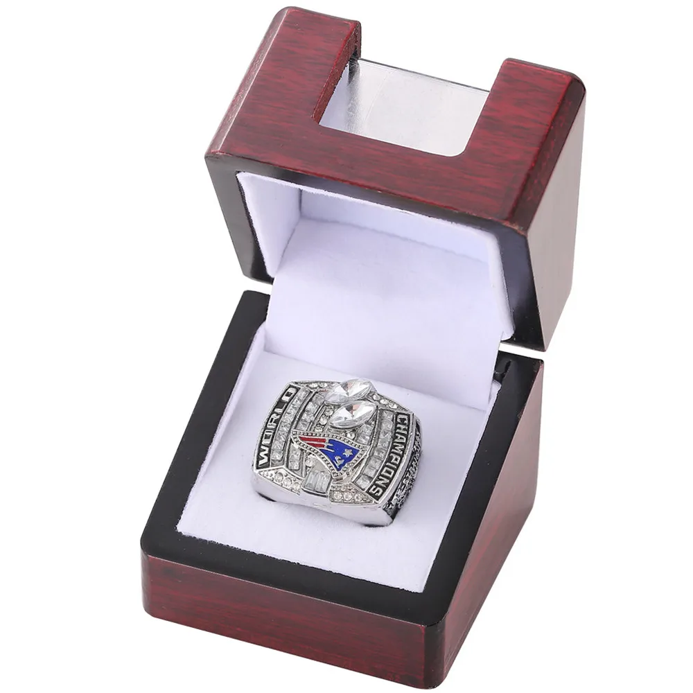 Индивидуальное кольцо NFL 2003 New England Patriots Championship мужское из сплава с бриллиантами оптовая продажа деревянный ящик на заказ