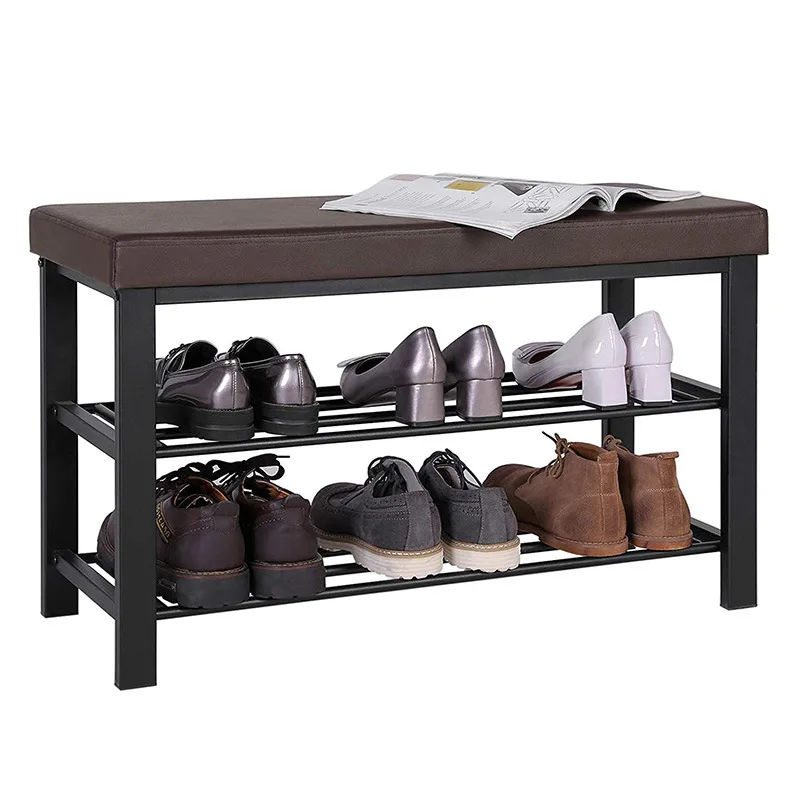 Customized Modern PVC Leather Metal Folding Bench Shoe rack for Living Room