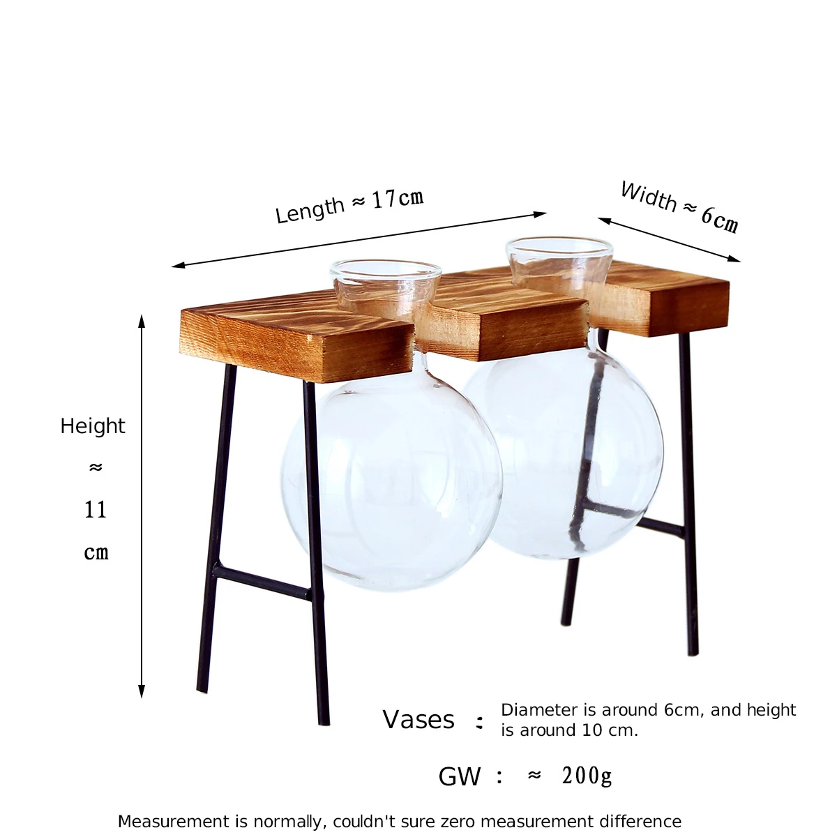 Indoor Decoration Metal Wooden Frame Terrarium Glass Plant Pot Water Plant Stand