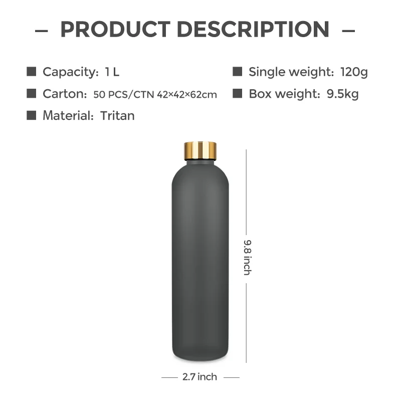 32oz High Quality personalized large capacity BPA Free Time Marker Frosted Plastic Tritan Outdoor Sports Water Bottle