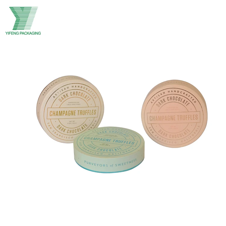2020 Bulk nude color printing food grade chocolate box paper cylinder packaging small dark chocolate round packaging boxes
