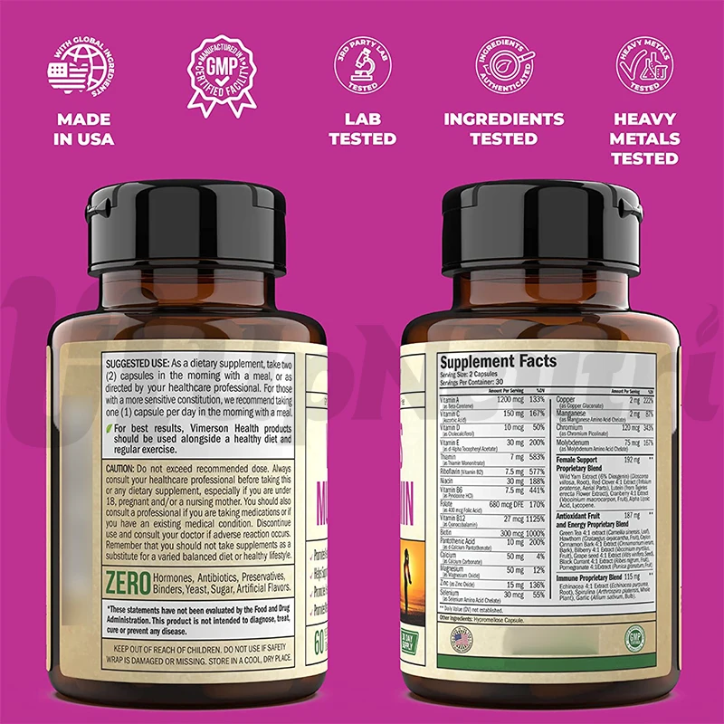 Multivitamin Capsules to Provide Daily Energy for Women Customized label