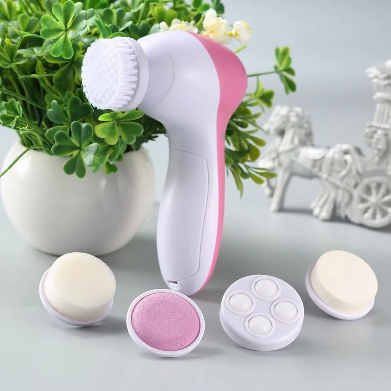 Vibrating Face Cleaner 5 in 1 Deep Pore Rotating  Massage Facial Cleansing Brush