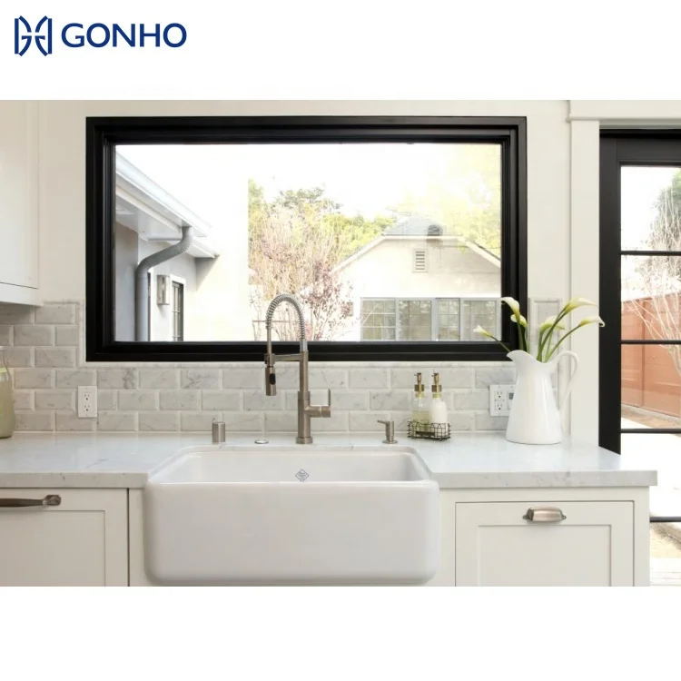 GONHO Customized Bulletproof Army Green Color Customized Double Tempered Glass Euro Design Awning WIndow With Fixed Panel